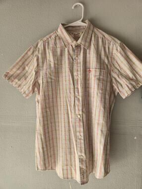 ORIGINAL PENGUIN SHORT SLEEVE BUTTON DOWN BEIGE PLAID MENS SHIRT SZ XL